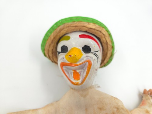 Vintage 1970s Clown Wooden String Puppet Marionette Toy 13" STRAW HAT READ DESCR - Picture 2 of 9