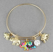 Elephant bracelet pendant expandable thin skinny bangle gold colorful charm