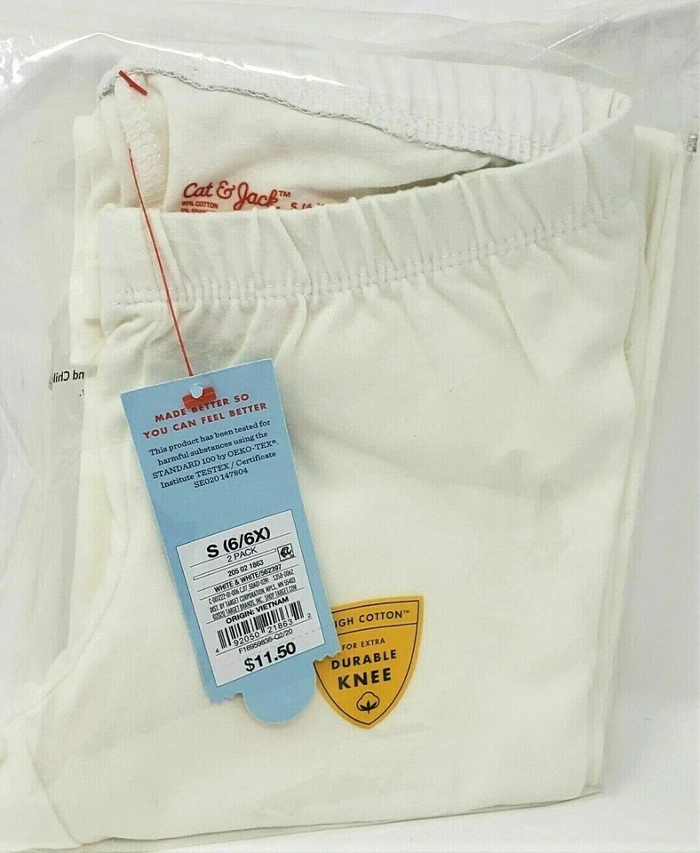 LEGGINGS CAPRI BRANCAS SÓLIDAS FEMININAS, TAMANHO PEQUENO 6/6X, NOVA COM ETIQUETAS, lote de 2, - Imagem 2 de 3