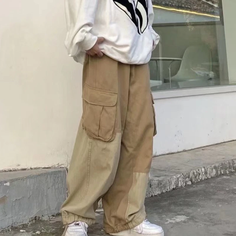 Men Overalls Cargo Hip Hop Loose Wide Leg Pants Casual Trousers Straight Pants