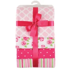 Hudson Baby Infant Girl Cotton Flannel Receiving Blankets, Pink Rose, One Size