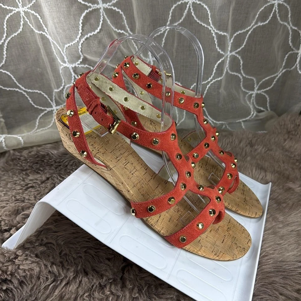 (S1) MICHAEL KORS JolieSuede Studded SandalsWOMEN /9 Mandarin $145Cork Wedge - Image 4 of 4