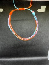 Blue, Pink, and Orange Hand-Woven String Surfer Bracelet Beach Jewelry
