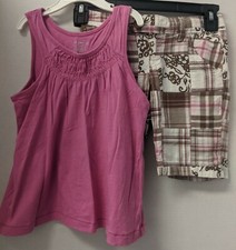 Old Navy Outfit Pink Tank Top  Brown Pink Patchwork Shorts Size 6
