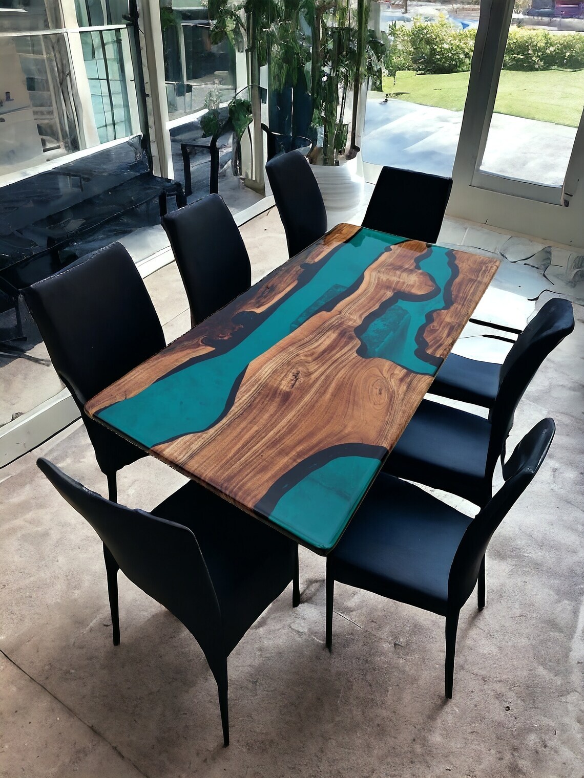 Handmade Blue Epoxy Resin and Wood Coffee Table