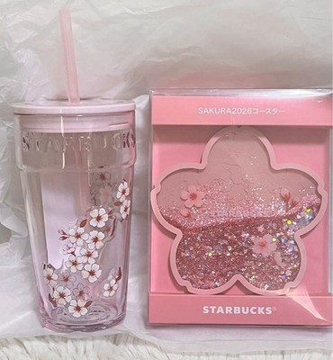 Starbucks Japan SAKURA 2026 Glas Tumbler Pink 473ml mit Untersetzer