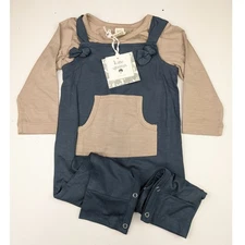 Kate Quinn Navy & Tan Bamboo Kanga Overalls & Top 12-18 Months