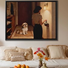 Vintage Oil Painting Shih Tzu Canvas Print Dog Wall Art for Living Room Decor