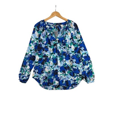New Daisy Fuentes Floral Abstract Print V-neck Blouse size Medium Blue/Green