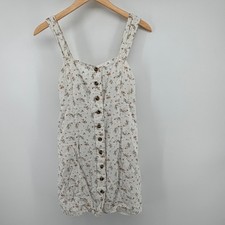 American Eagle Floral Button Front Mini Dress Smocked Back Size S White