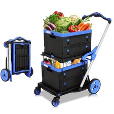 200 LBS Capacity Collapsible Shopping Cart with Wheels Storage Crate