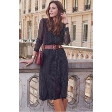 Sézane Clemence Black and White Polka Dot Midi Dress Size 36 US 4 Bust 36in