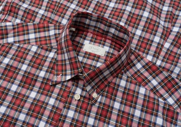 Men Eton Shirt Red Cotton 40 /L / 48