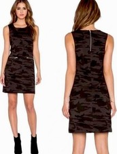 Sanctuary Dress S Camo Print Sleeveless Shift Small Zipper Pockets Stretch Knit