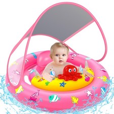 Baby Pool Float with Canopy, Inflatable Baby Swim Float with UPF50 Sun Prote...