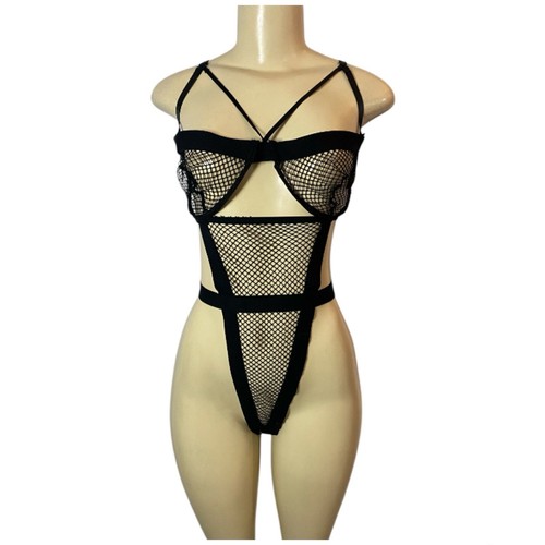 Body a rete Just Sexy Lingerie nero ritaglio taglia XL gotico capriccioso - Foto 3 di 8