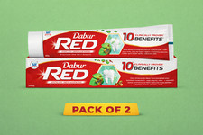 Dabur Red Toothpaste 200g Pack of 2 | Herbal Toothpaste with 10 Oral Care Benefi