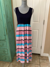 HONEYME, WOMENS, STRETCHY, SLEEVELESS, STRIPED & SOLID, MAXI DRESS, SMALL