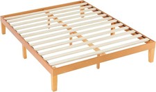 Natural Pine Full-Size Wood Platform Bed Frame, 12" Height, Support Slats