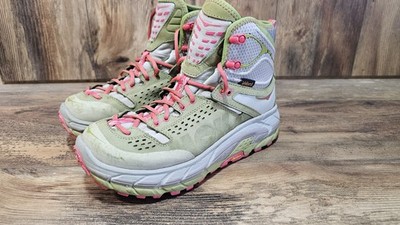 Hoka One One Tor Ultra Hi WP Hiking Boots Fog Green Olive Women's Size 9 Vibram