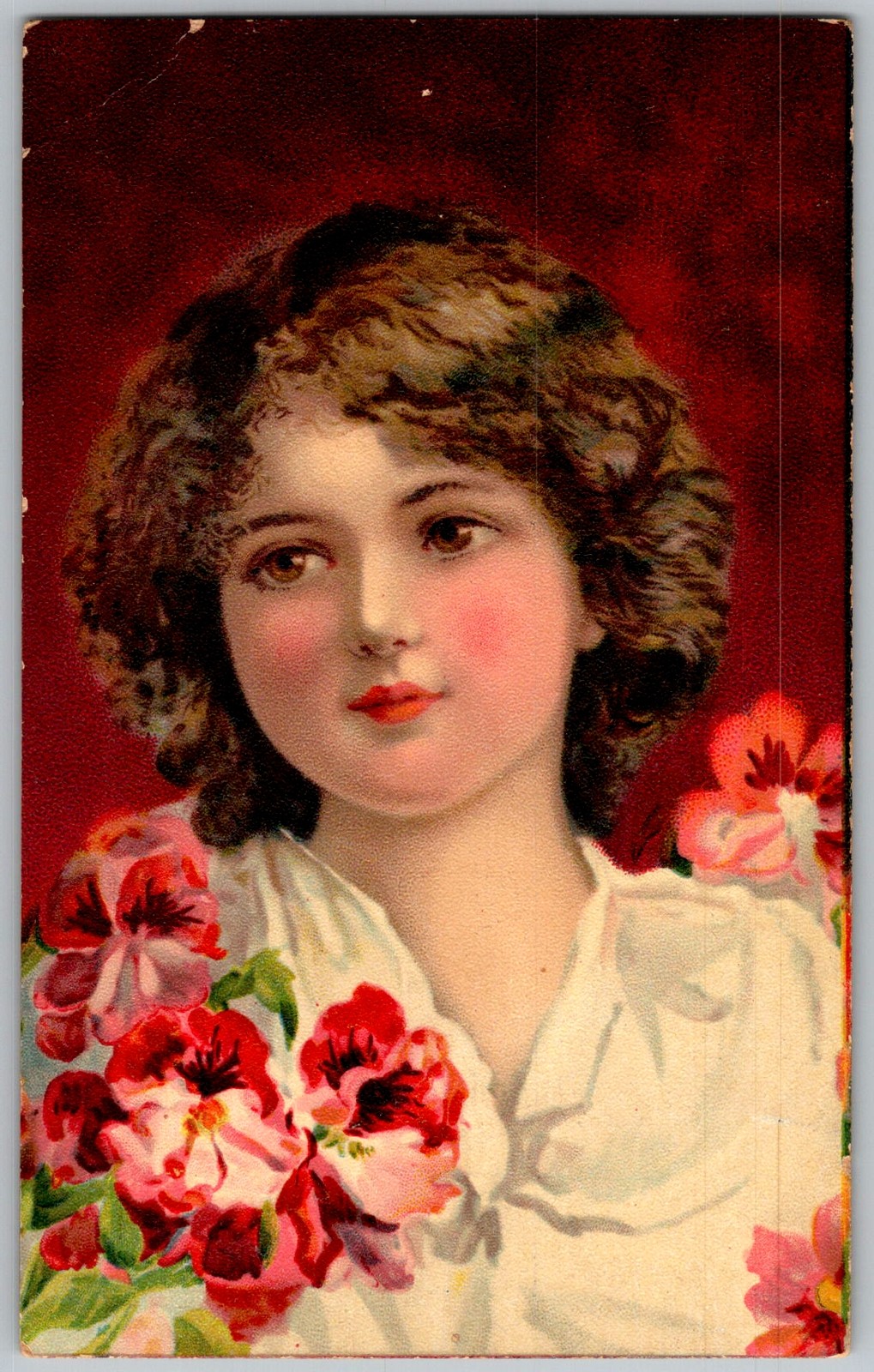 Antique Postcard Girl Portrait Geraniums Edina, MO 1910s