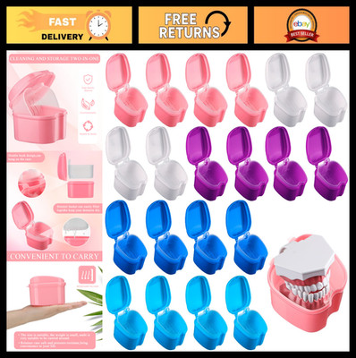 20 Pcs Denture Bath Case Holder with Strainer - Dental Cup for False Teeth Stora