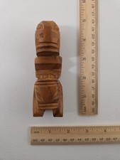 Vintage Hand Carved Solid Wood Tiki Totem Figurine 5  Polynesian Hawaiian Decor