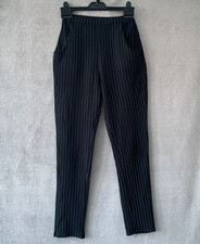 PrettyLittleThing Black Pinstripe Tailored Cigarette Trousers UK 8 Stretch Smart