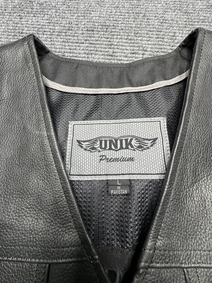 Unik Leather Vest Mens Large Motorcycle Biker Zip Pockets Laced Sides - Image 4 of 4