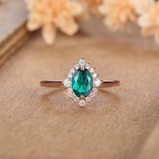925 Sterling Silver Emerald Lab Created Women Minimal Halo Ring Duty Free
