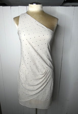 Express Women's 4 Grey One Sleeve Mini Dress Rhinestones Side Ruched