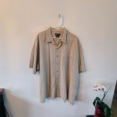 Faded Glory Tan Short-Sleeve Button-Front Linen Blend Shirt 3xl