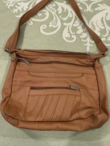 Leather Brown Concealed Carry Gun Purse Concealment Bag with Locking Zipper CCW
