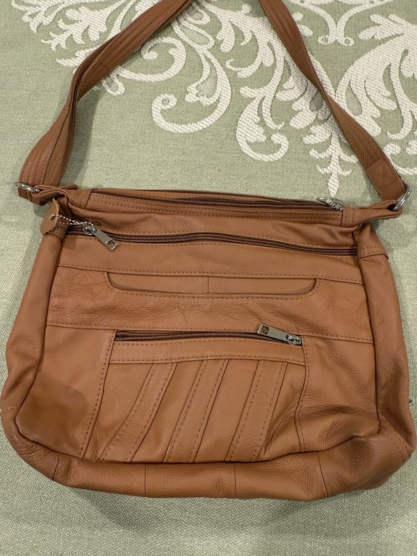 Leather Brown Concealed Carry Gun Purse Concealment Bag with Locking Zipper CCW