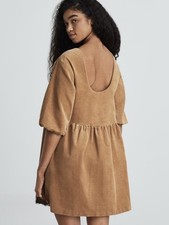 New Everlane Corduroy Mini Dress Scoopback Puff Sleeve Brown Size Medium