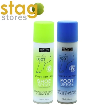 BEAUTY FORMULAS 2 x Odour Control SHOE & FOOT Deodorant Sprays - Antibacterial - Antifungal