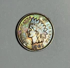 1901 Indian Head Cent Penny Full Liberty AU / UNC Rainbow Toning