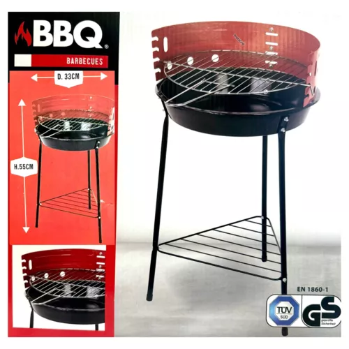 BBQ Holzkohlegrill D33cm x H55cm Rundgrill Standgrill Camping Garten Grill NEU
