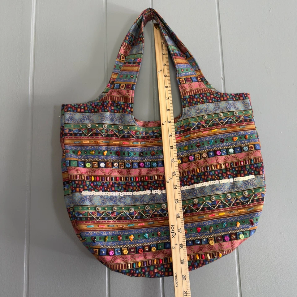 Bolso de Mano Boho Bordado con Cuentas Colorido Estampado Tribal Lagenlook Festival Foto 3 de 4
