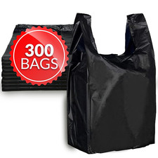 T-Shirt Bags (300 Count) (Black) (11.5" X 6.5" X 22") - Black Plastic Bags (P...