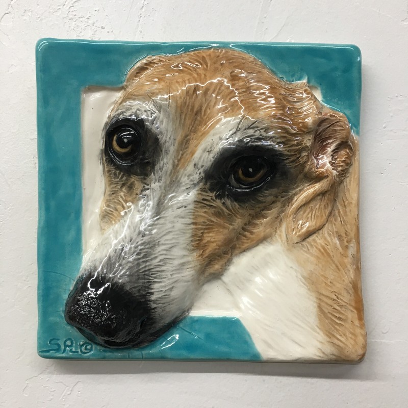Greyhound Whippet Puppy Dog Ceramic Tile 3d Pet Portrait Sondra Alexander Art