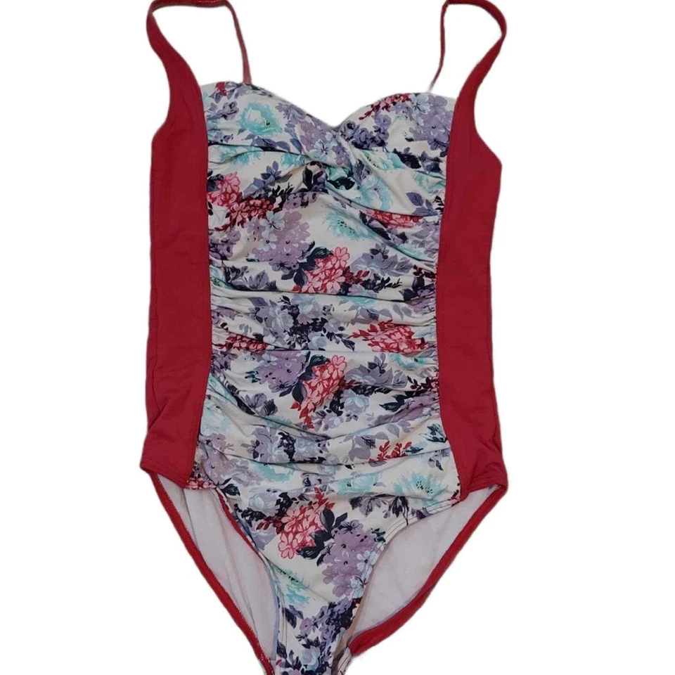 Moontide Floral Rojo Acanalado Una Pieza Pequeño Foto 2 de 4