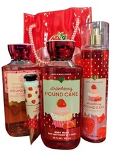 Bath  Body Works Strawberry Pound Cake Body Wash Lotion Fragrance Mist Gift Set