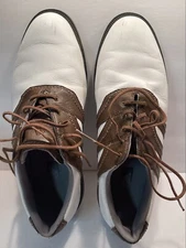 ADIDAS EVG-791003 Men's Golf Shoes White Brown Size 10.5 Leather Preowned