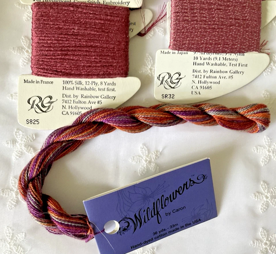 Needlepoint Embroidery Thread Lot of 5 Rainbow Gallery & Caron Mauves - Image 3 of 4