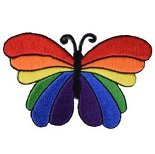 Rainbow Butterfly Patch - Embroidered Insect Badge 2.75" Iron On 