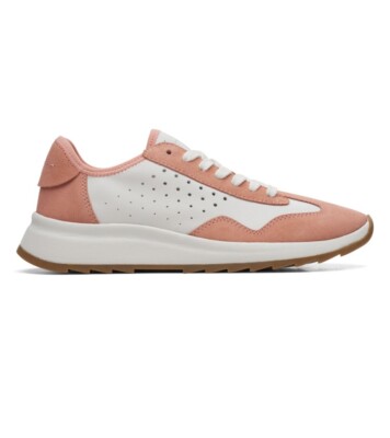 clarks Women Trainers Dash Lite Lace Coral/White Leather Combi Uk