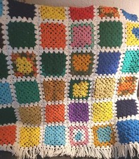 Granny Square Hand Crocheted Kids Blanket Small Afghan/Throw 43"x38" Multi-Color