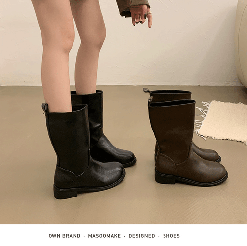 New Womens Casual Round Toe Low Block Heels Western Boots Pull on Mid-calf Shoes - Bild 5 von 26