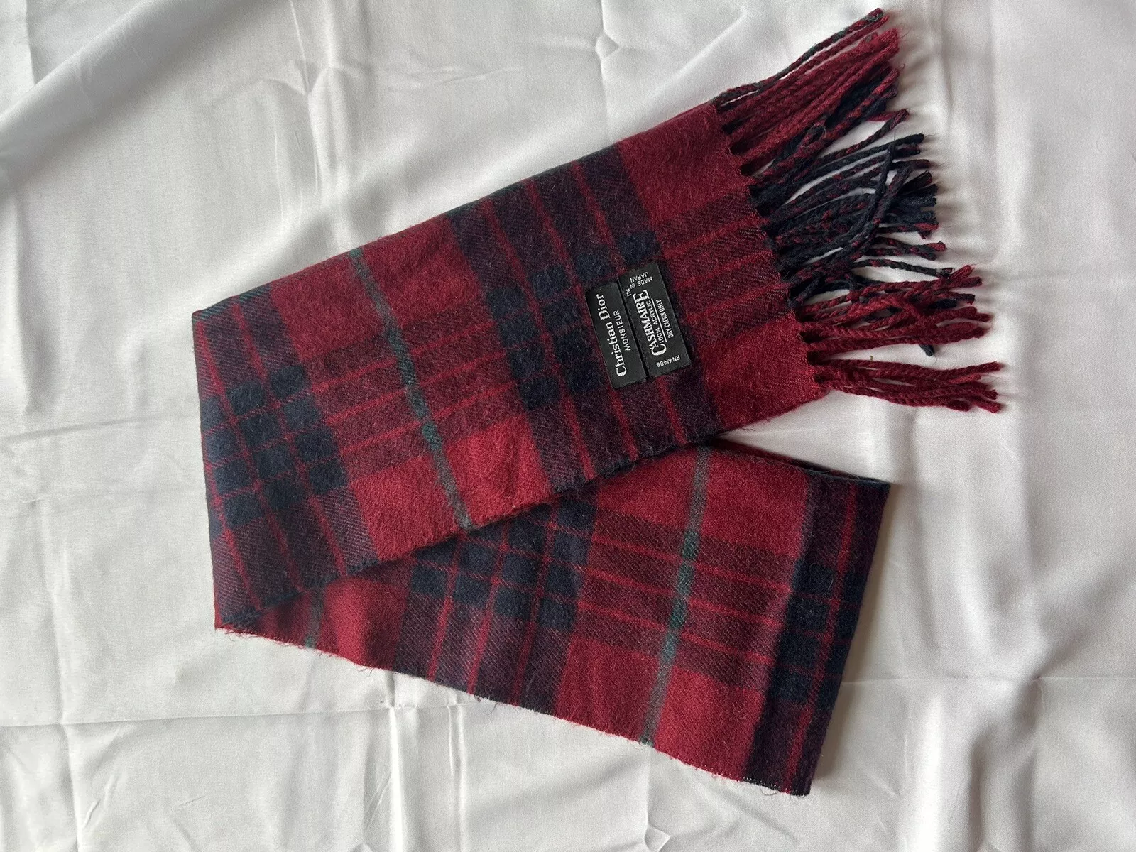 Écharpe Christian Dior Monsieur Cashmaire   Plaid rouge 54”x11”